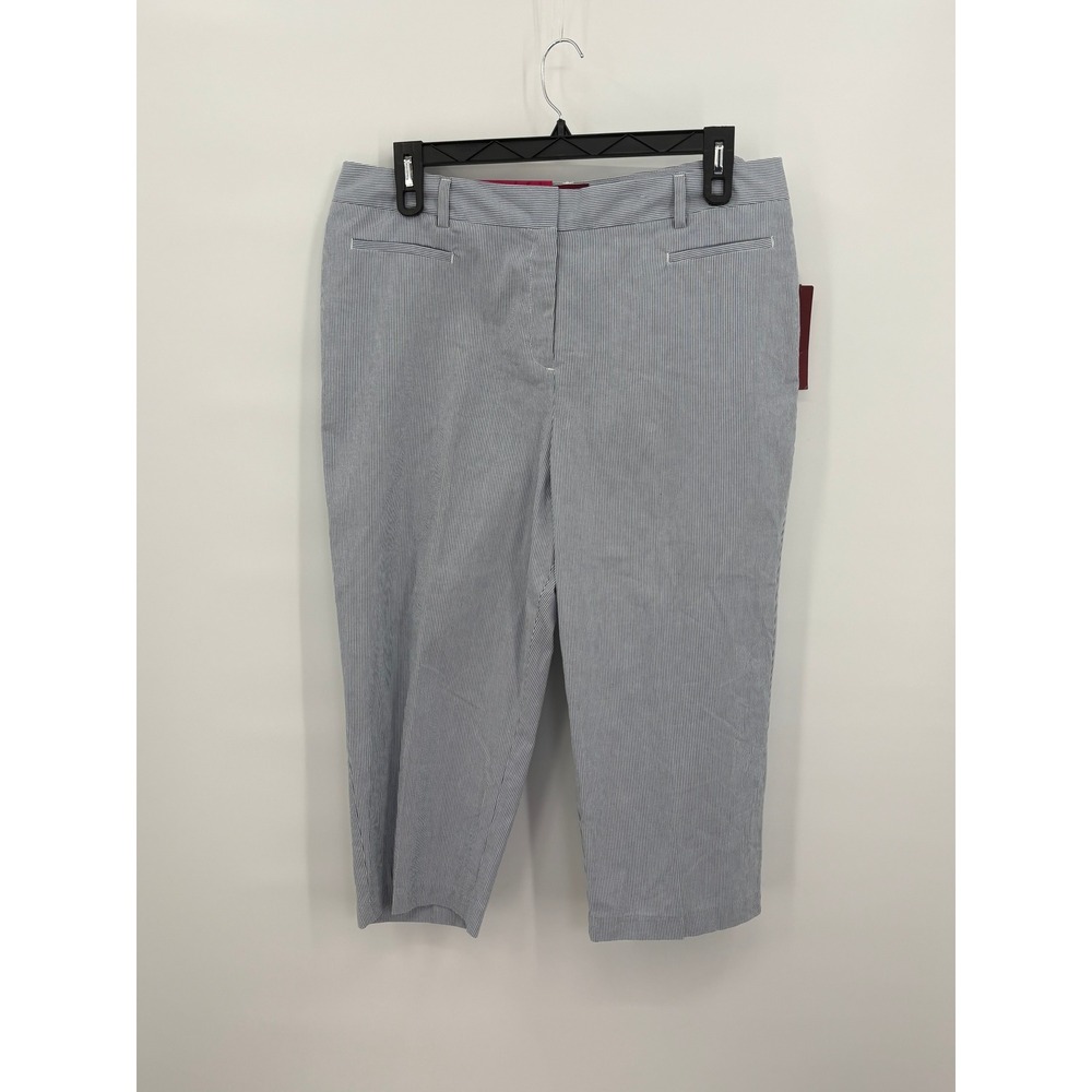 212 Collection Womens Blue White Pinstripe Capri Pants Size 18 Cotton NWT NEW